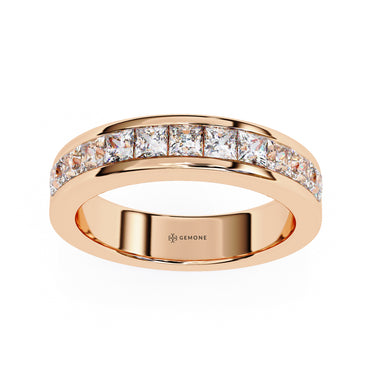 1.10 Carat Princess Cut Half Eternity Diamond Wedding Band In Rose Gold