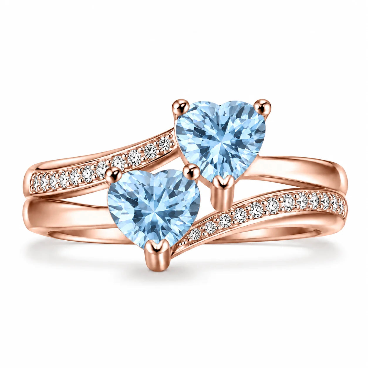 1.12 Carat Double Heart Bypass Diamond Ring 18K Rose Gold
