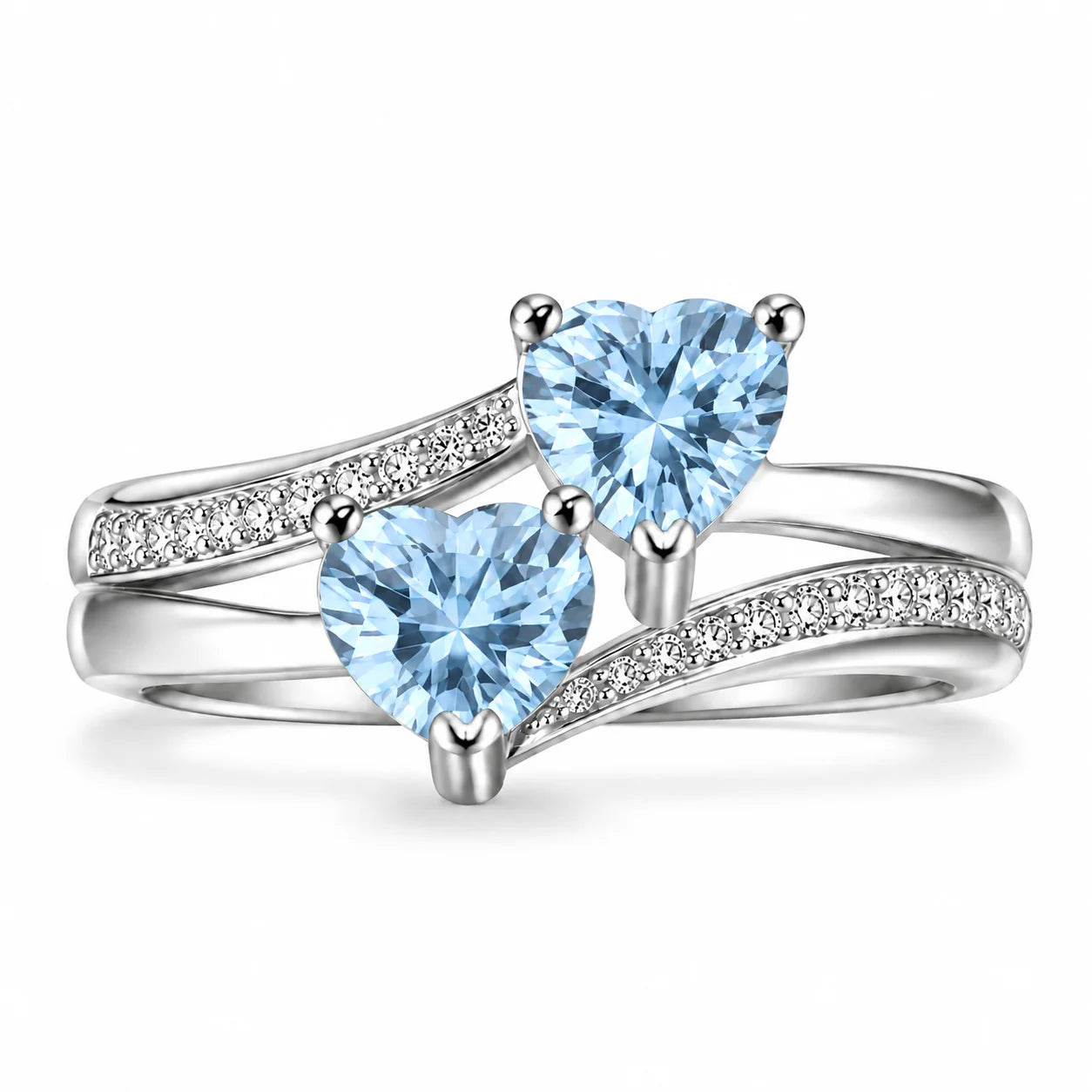 1.12 Carat Double Heart Bypass Diamond Ring 18K White Gold