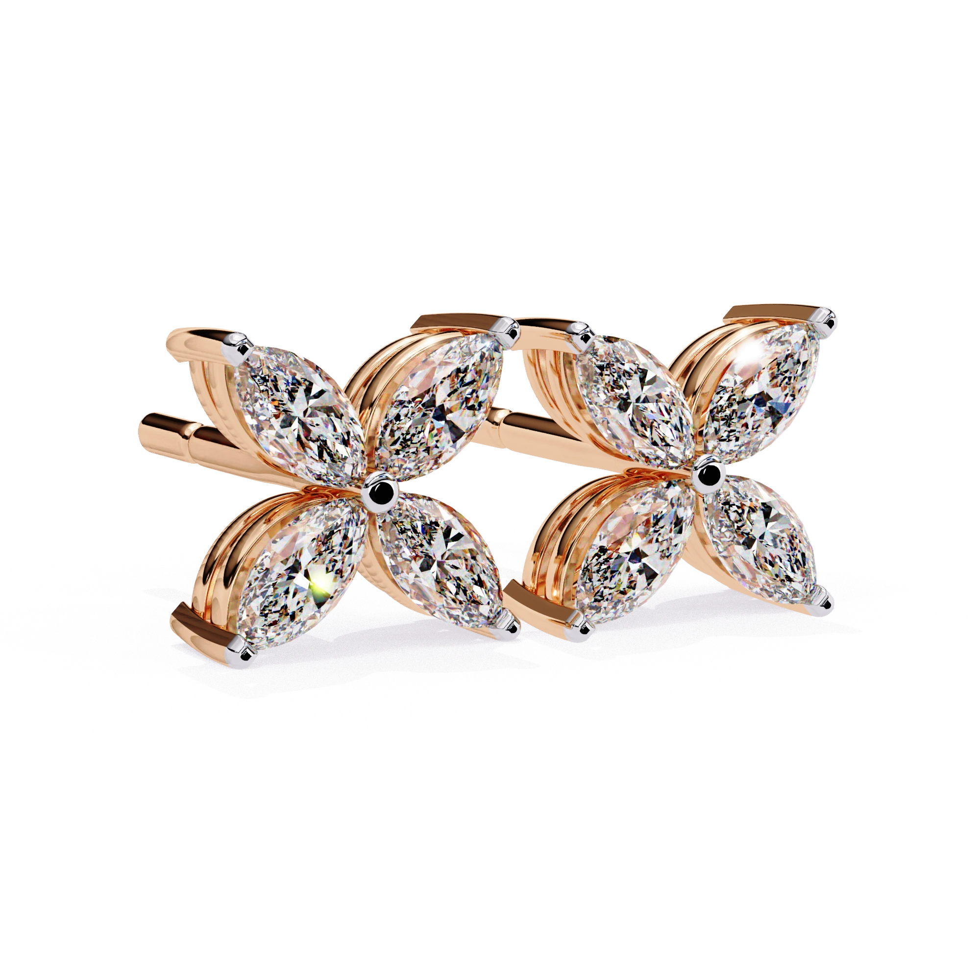 1.12 Carat Diamond Earrings Studs Floral Marquise Cluster Design 18K Rose Gold Natural Diamond