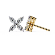 1.12 Carat Diamond Earrings Studs Floral Marquise Cluster Design 10K Yellow Gold