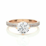 1.15 Carat Round Cut Prong Setting Diamond Ring With Side Accents In Rose Gold 