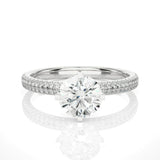 Round Cut Moissanite Solitaire With Side Accents Engagement Ring