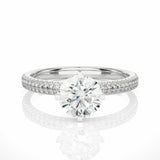 1.15 Carat Round Cut Prong Setting Diamond Ring With Side Accents In White Gold