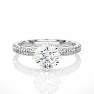 1.15 Carat Round Cut Prong Setting Diamond Ring With Side Accents In White Gold