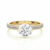 1.15 Carat Round Cut Prong Setting Diamond Ring With Side Accents In Yellow Gold