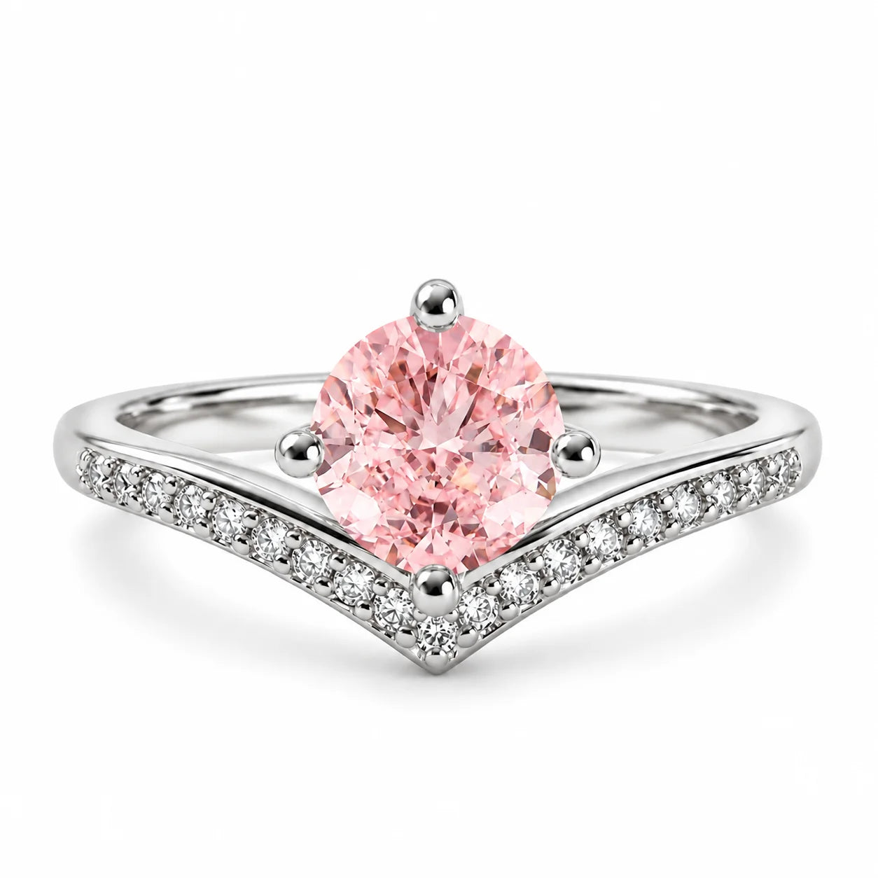 1.21 Carat Fancy Pink Round Cut Diamond Curve Ring