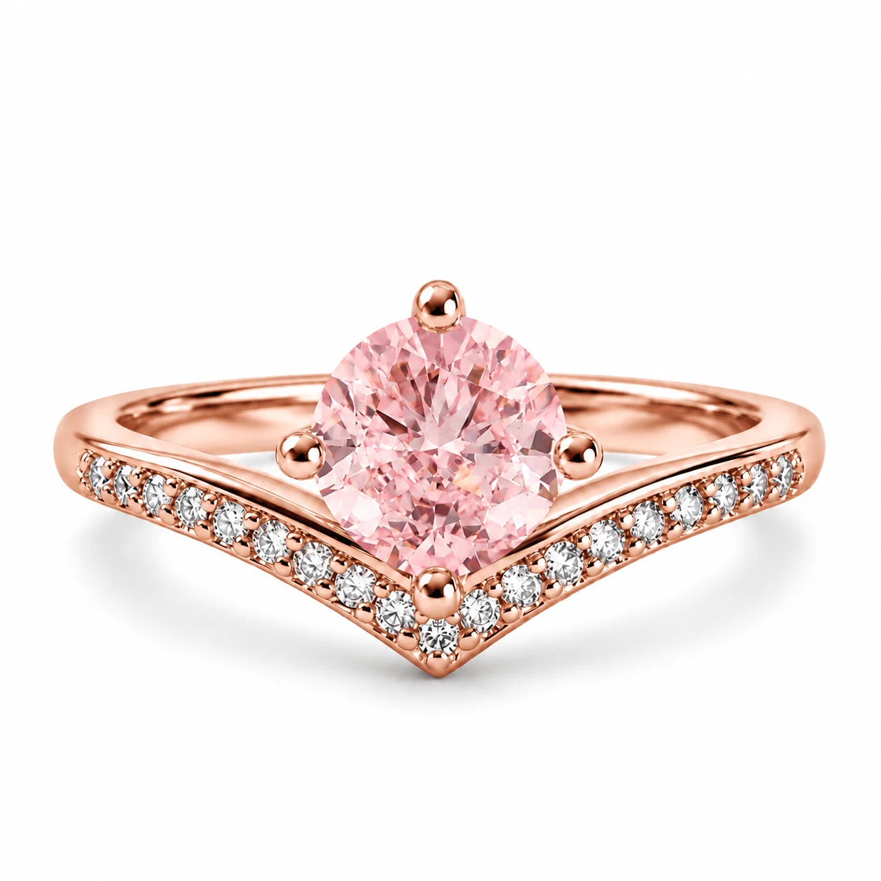 1.21 Carat Fancy Pink Round Cut Diamond Curve Ring 18K Rose Gold