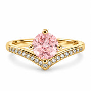 1.21 Carat Fancy Pink Round Cut Diamond Curve Ring 18K Yellow Gold