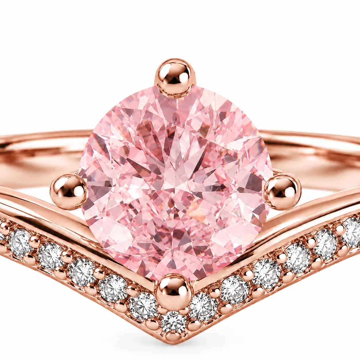 1.21 Carat Fancy Pink Round Cut Diamond Curve Ring