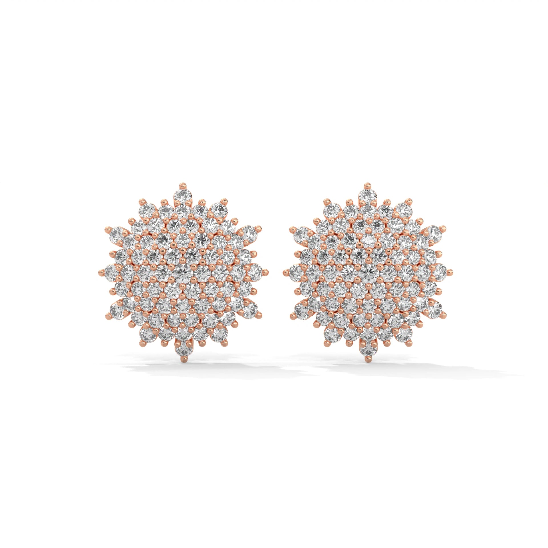 1.24 Carat Diamond Earrings Studs in White Gold Floral Design 18K Rose Gold Natural Diamond