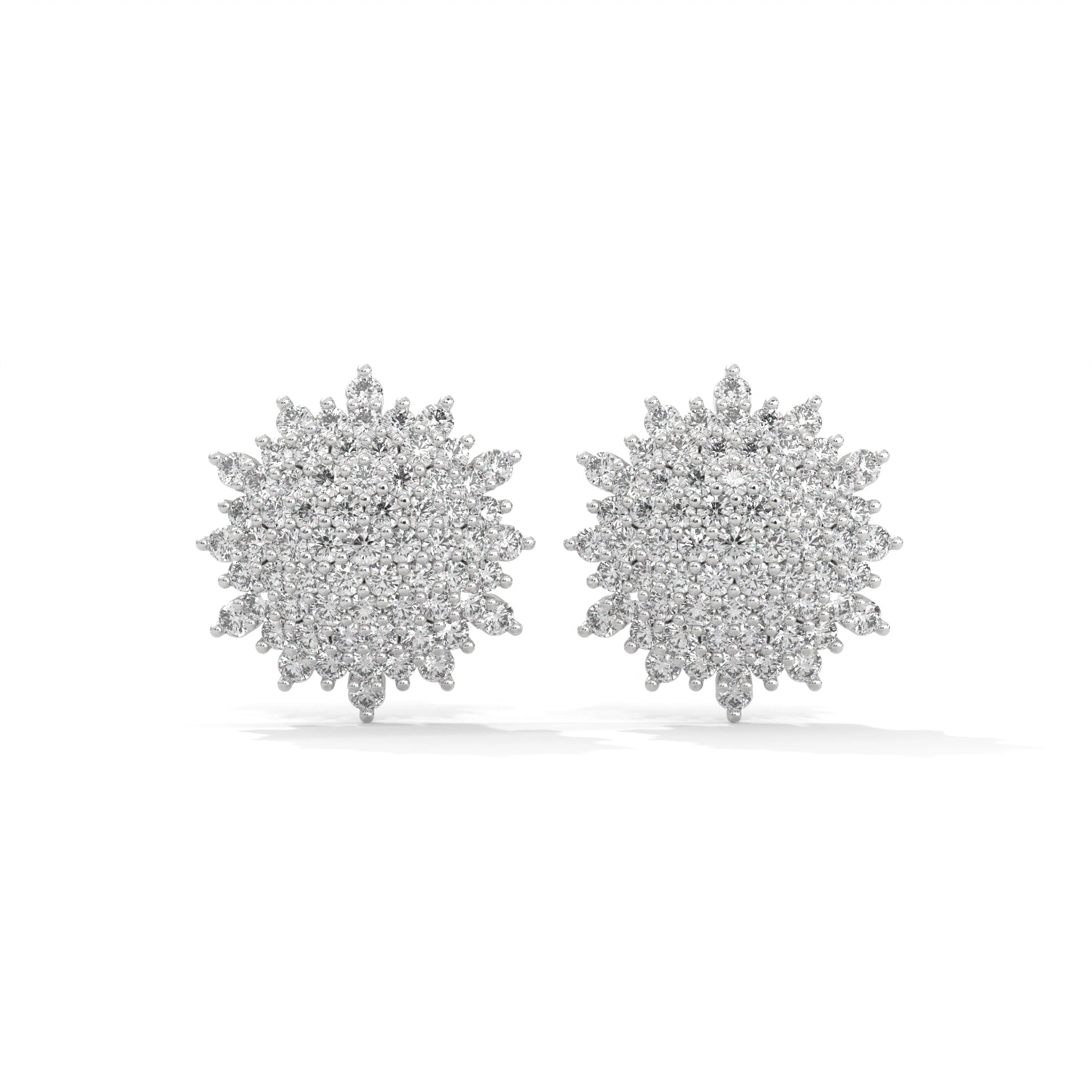 1.24 Carat Diamond Earrings Studs in White Gold Floral Design 950 Platinum Natural Diamond