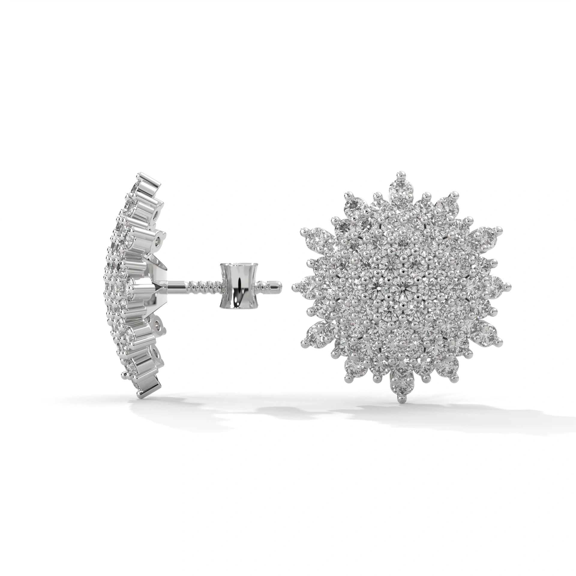 1.24 Carat Diamond Earrings Studs in White Gold Floral Design