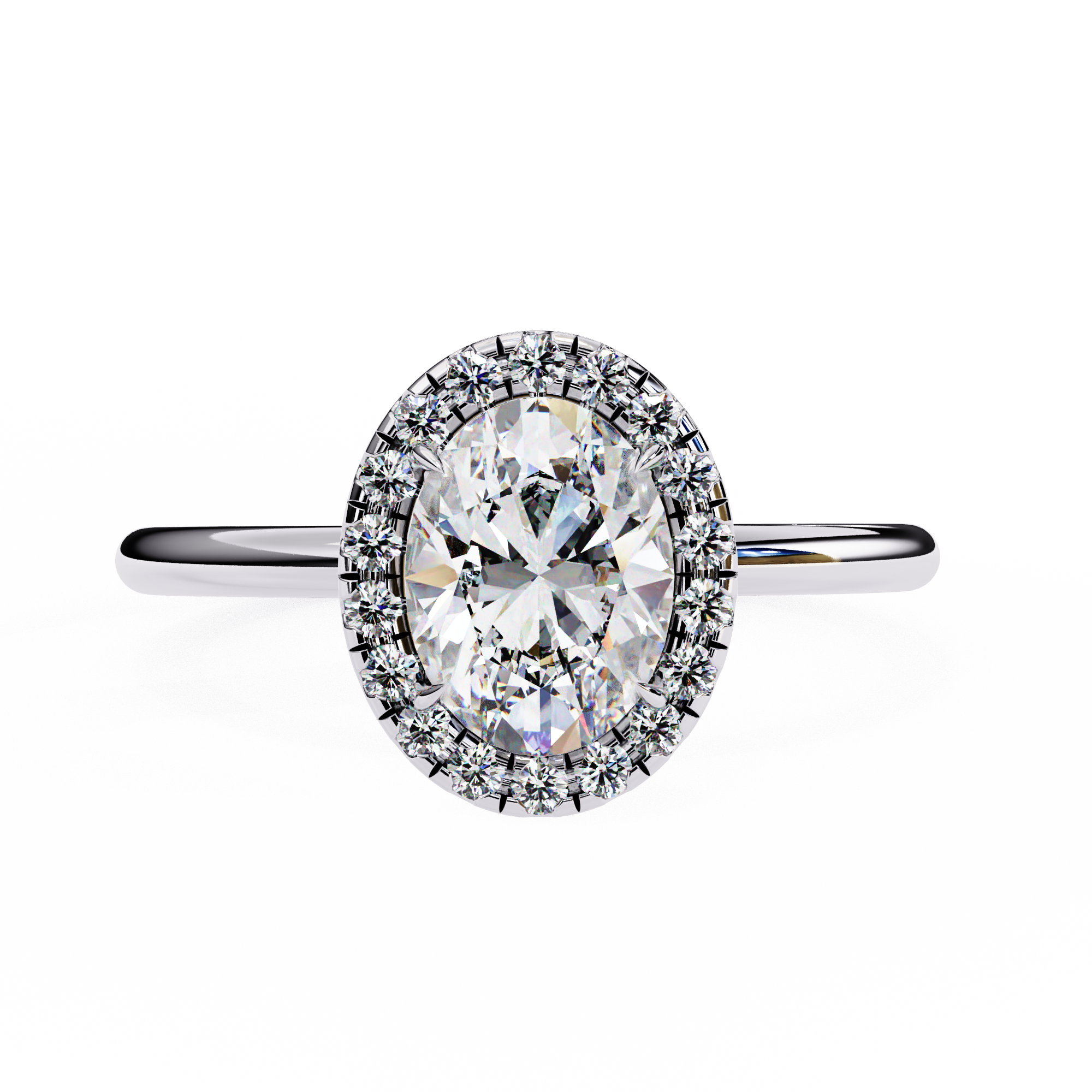 Oval Cut Halo Lab Grown Diamond Ring With Sleek Band Lab Diamond Engagement Rings
