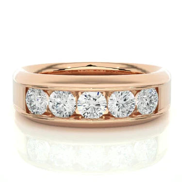 1.30 Ct Round Cut Channel Set Lab Diamond Wedding Band In Rose Gold