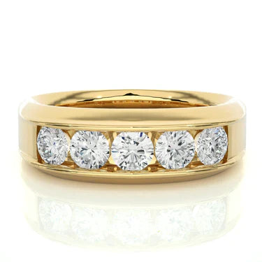 1.30 Ct Round Cut Channel Set Lab Diamond Wedding Band In Yellow Gold