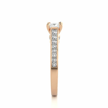 1.30 Ct Halo Princess And Round Cut Prong Set Diamond Ring With Accents In Rose Gold