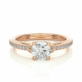 1.30 Ct Round Shaped Prong Setting Moissanite Ring With Accents In Rose Gold 