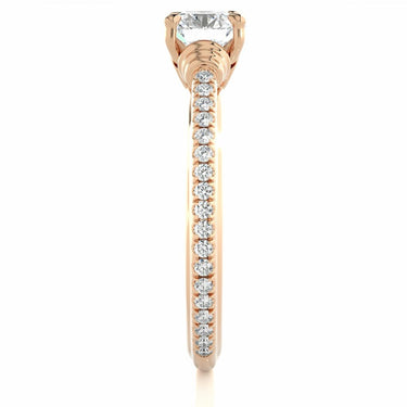 1.30 Ct Round Shaped Prong Setting Moissanite Ring With Accents In Rose Gold 