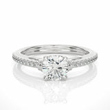 1.30 Ct Round Shaped Prong Setting Moissanite Ring With Accents In White Gold 