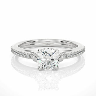 1.30 Ct Round Shaped Prong Setting Moissanite Ring With Accents In White Gold 