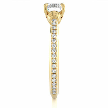 1.30 Ct Round Shaped Prong Setting Moissanite Ring With Accents In Yellow Gold