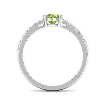 1.30 Carat Round Peridot Gemstone Ring In White Gold