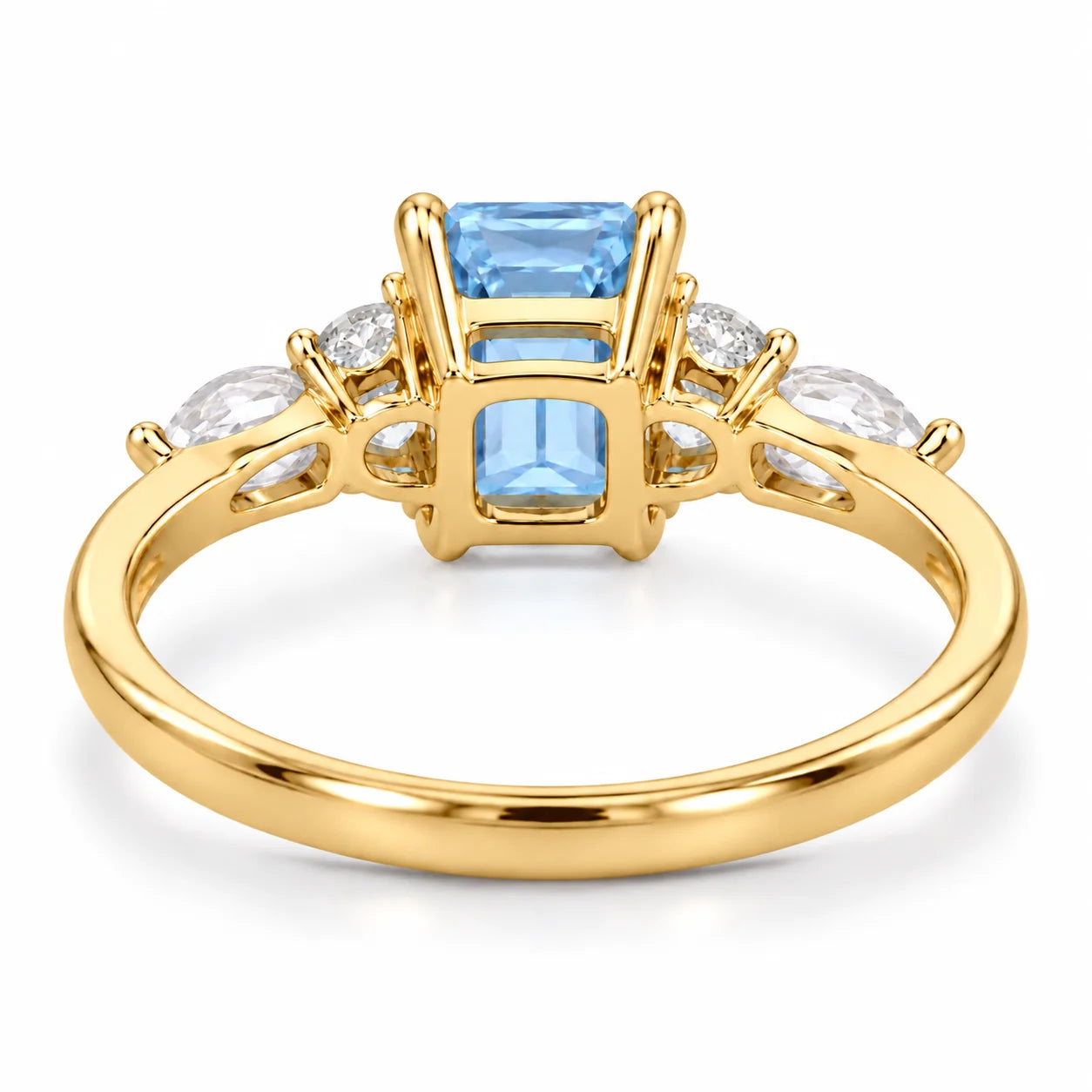 Back View of 1.34 Carat Radiant Cut Diamond Ring with Marquise and Round Diamonds