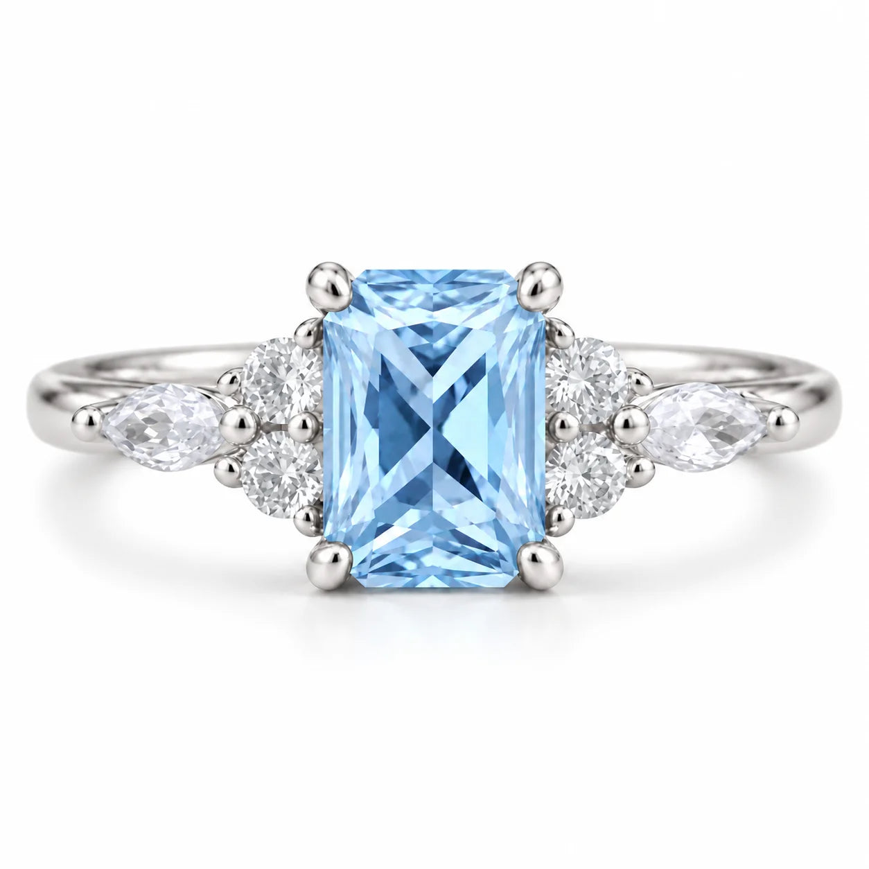 1.34 Carat Radiant Cut Diamond Ring with Marquise and Round Diamonds