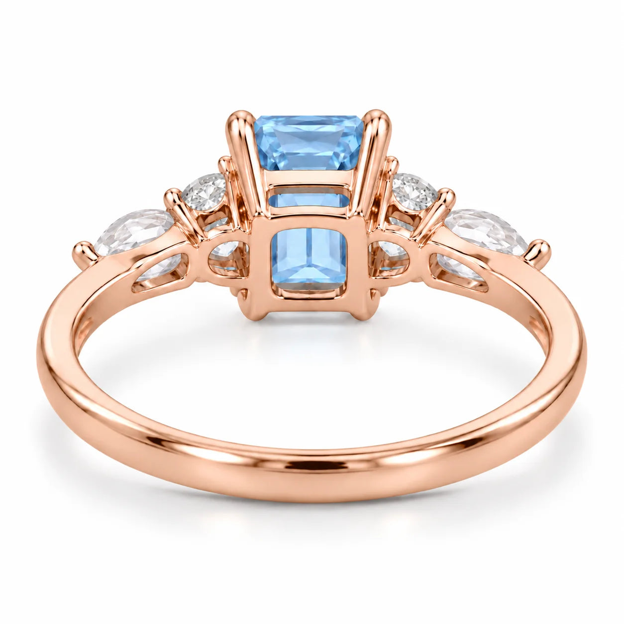 Back View Of 1.34 Carat Radiant Cut Diamond Ring with Marquise and Round Diamonds