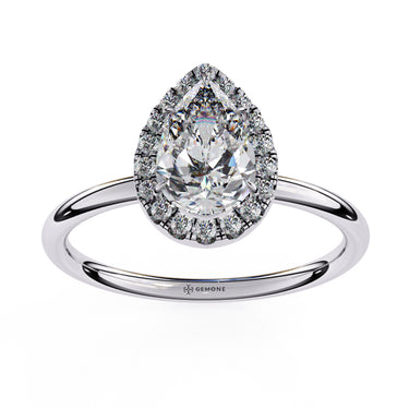 1.35 Carat Pear Cut Halo Lab Diamond Engagement Ring In White Gold