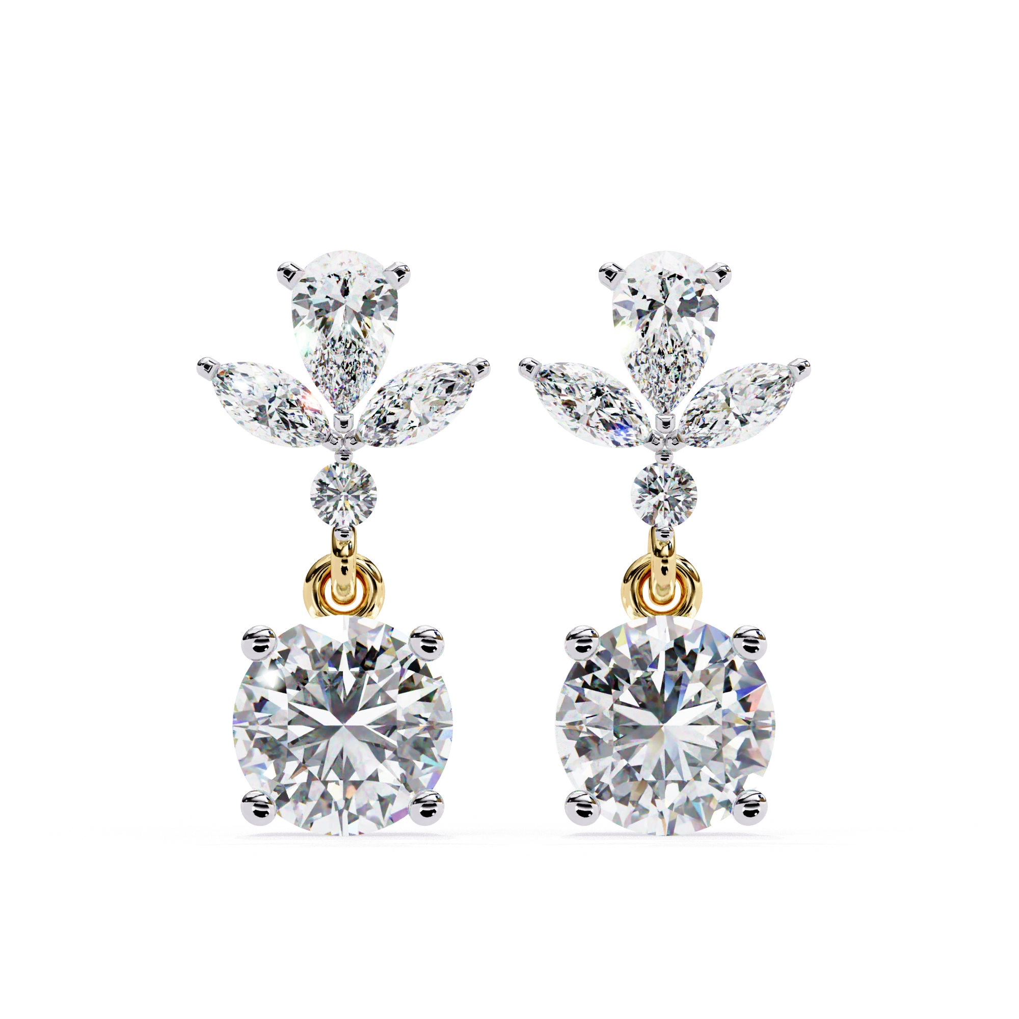 1.45 Carat Diamond Drop Earrings Floral Marquise Dangle Design 18K Yellow Gold Natural Diamond