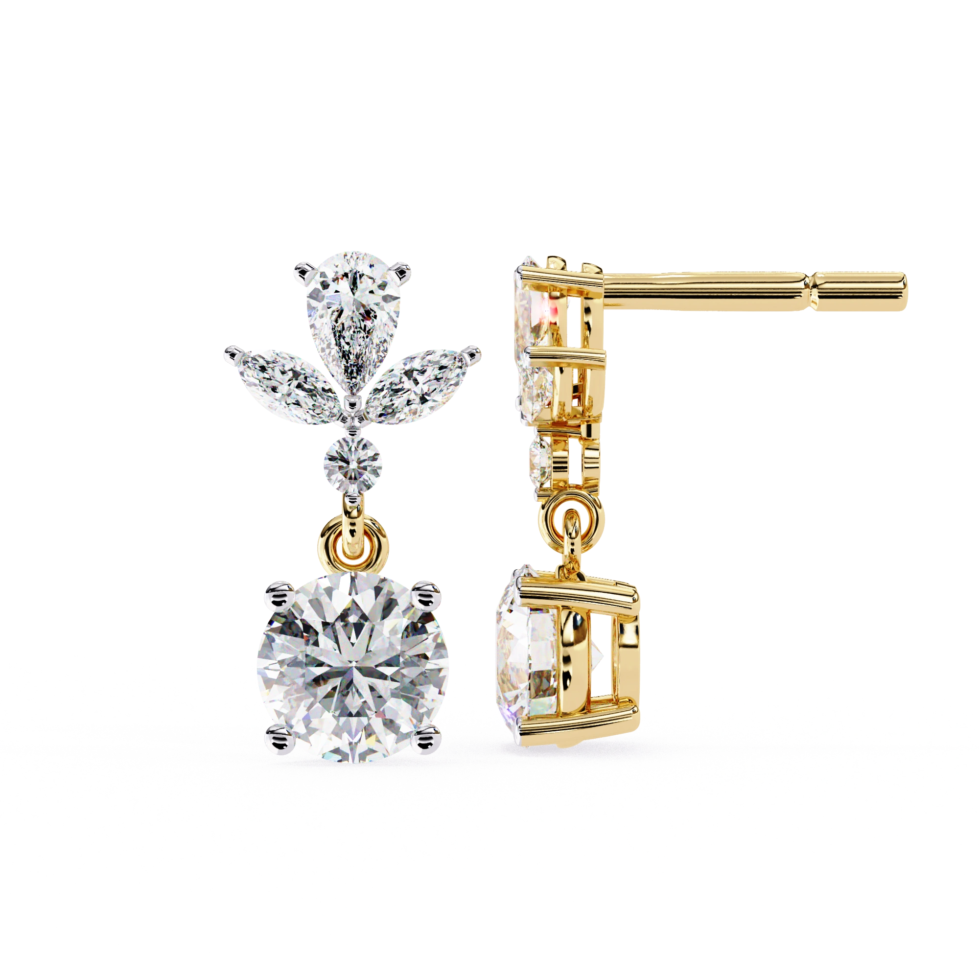 1.45 Carat Diamond Drop Earrings Floral Marquise Dangle Design