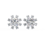 1.40 Carat Floral Cluster Diamond Stud Earrings Women's Round Center Stone 950 Platinum Natural Diamond
