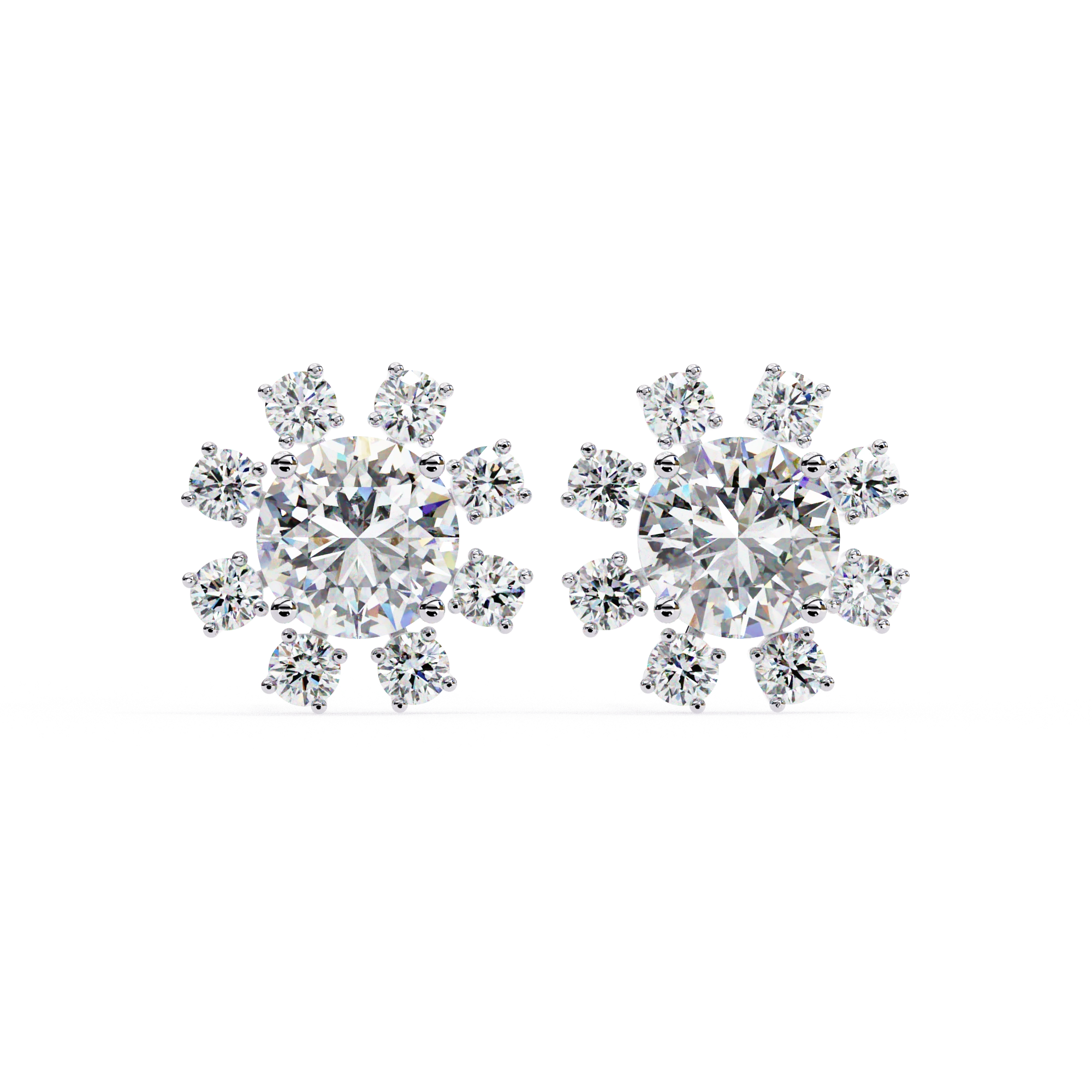 1.40 Carat Floral Cluster Diamond Stud Earrings Women's Round Center Stone 950 Platinum Natural Diamond