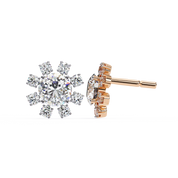 1.40 Carat Floral Cluster Diamond Stud Earrings Women's Round Center Stone 18K Rose Gold Natural Diamond