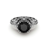 2 Carat Round Cut Hidden Halo Prong Setting Victorian Black Diamond Ring In White Gold