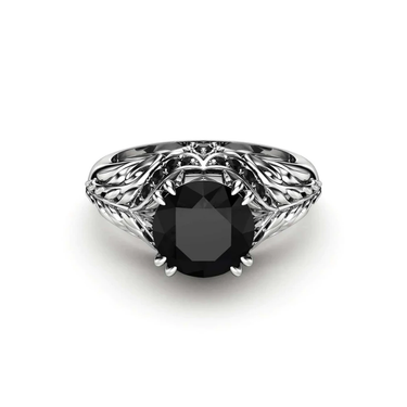 1.5 Carat Round Cut Black Diamond Halo Engagement Ring In 14k White Gold