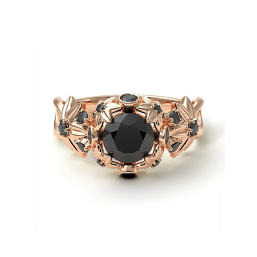 1.5 Ct Black Diamond Unique Engagement Ring With 14k Rose Gold