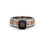 1.50 Ct Princess Cut Prong Setting Vintage Black Diamond Two-Tone Ring