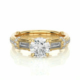 1.50 Ct Round And baguette Cut Prong Setting Lab Diamond Ring In Yellow Gold