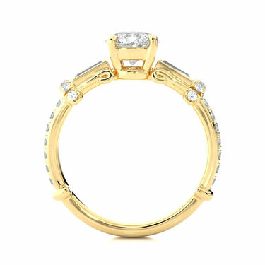 1.50 Ct Round And baguette Cut Prong Setting Lab Diamond Ring In Yellow Gold