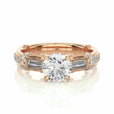 1.50 Ct Round And baguette Cut Prong Setting Lab Diamond Ring In Rose Gold