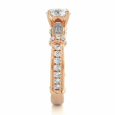 1.50 Ct Round And baguette Cut Prong Setting Lab Diamond Ring In Rose Gold