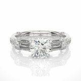 1.50 Ct Round And baguette Cut Prong Setting Lab Diamond Ring In White Gold