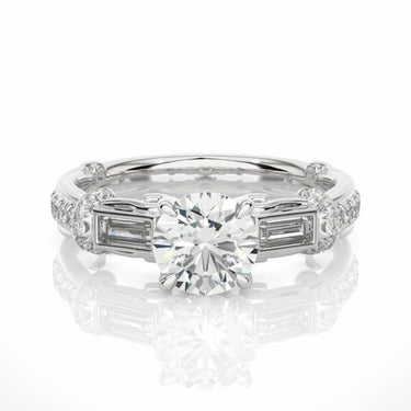 1.50 Ct Lab Diamond Round Cut Three Stone Engagement Ring In White Gold