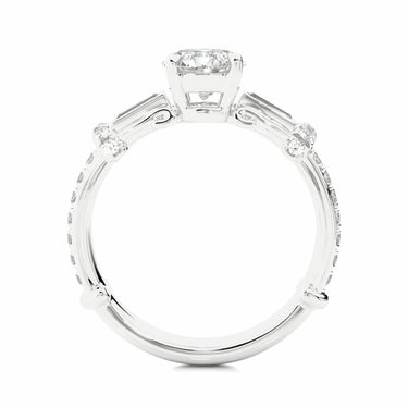 1.50 Ct Round And baguette Cut Prong Setting Lab Diamond Ring In White Gold