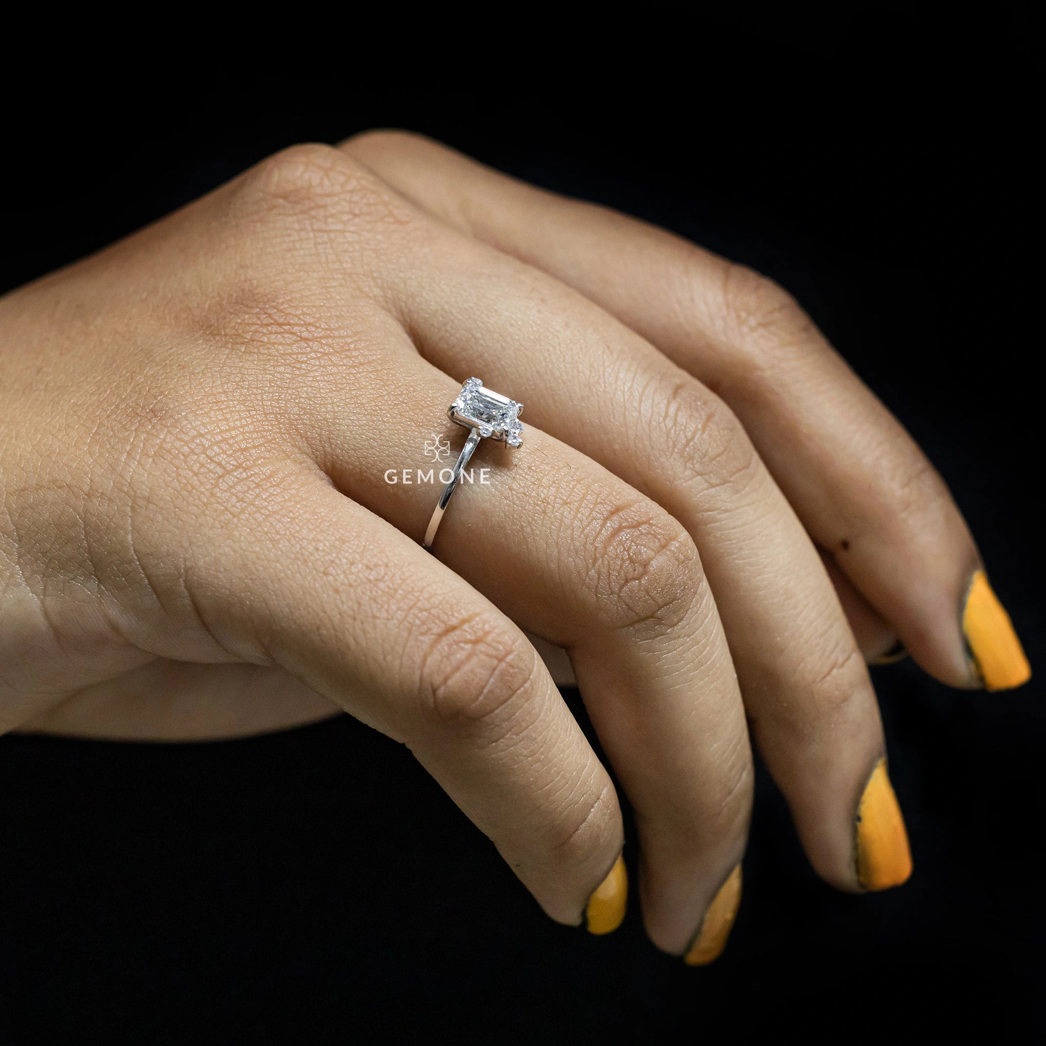 1.38 Carat Emerald Shape Five Stone Lab Diamond Ring