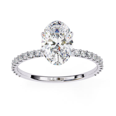 1.50 Carat Oval Cut Hidden Halo Lab Diamond Engagement Ring In White Gold