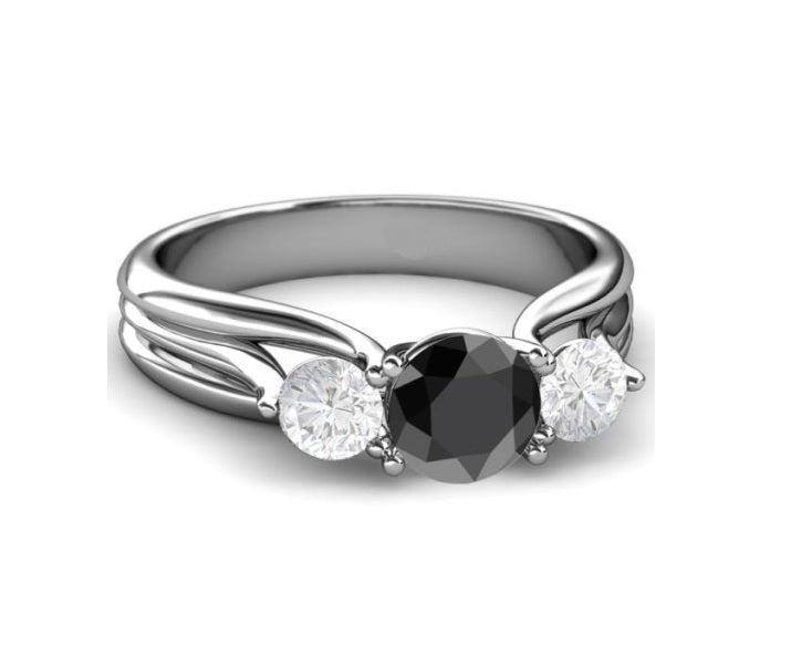 1.70 Carat Black Diamond Three Stone Engagement Ring Black Diamond Engagement Ring